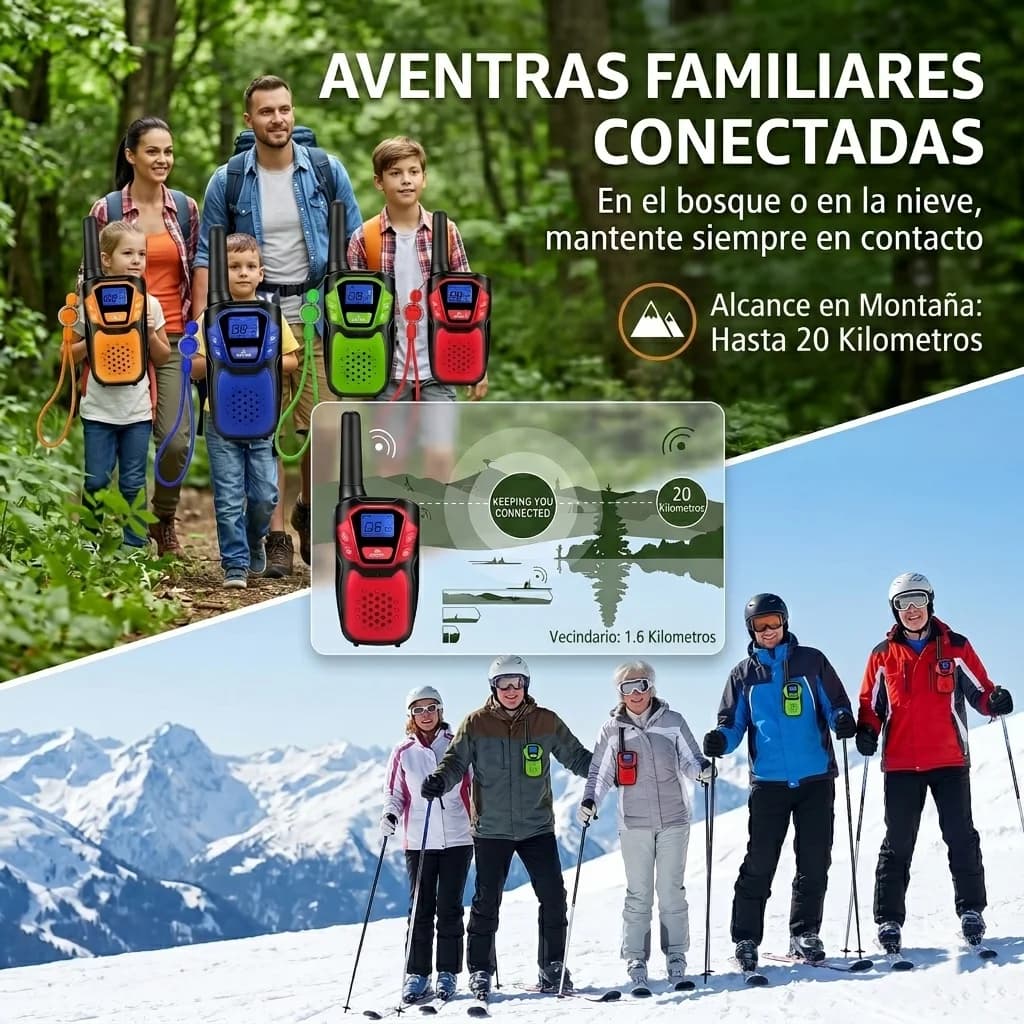 Walkie Talkies Topsung M920 Recargables (Pack de 4) - Largo Alcance hasta 20km, Ideal para Niños y Familia